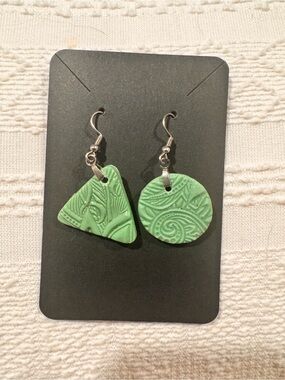 Handcrafted Green Textured Polymer Clay Earrings - Women Jewelry
